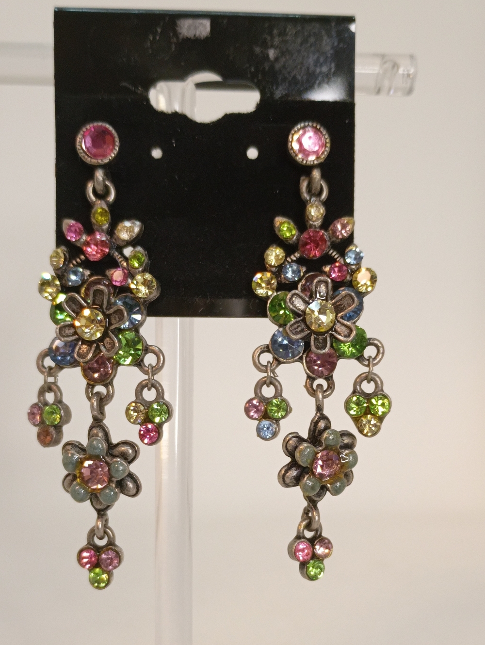 Multicolor Crystal Floral Drop Earrings - Women Jewelry